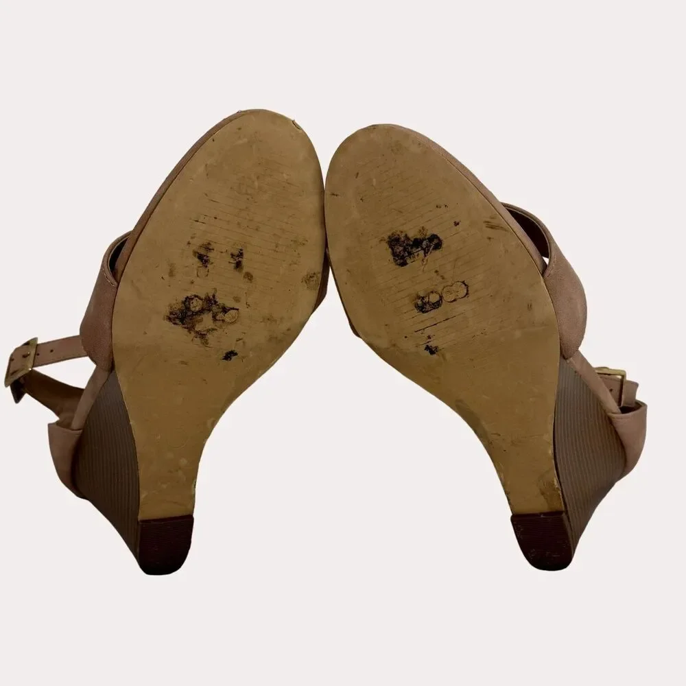 Madden Girl Faux Leather Wedge Heel Sandals Shoes Tan 10